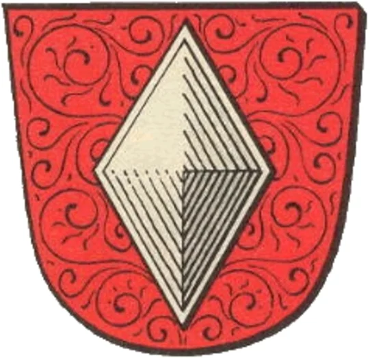 Rotes Wappen mit silberner Raute.